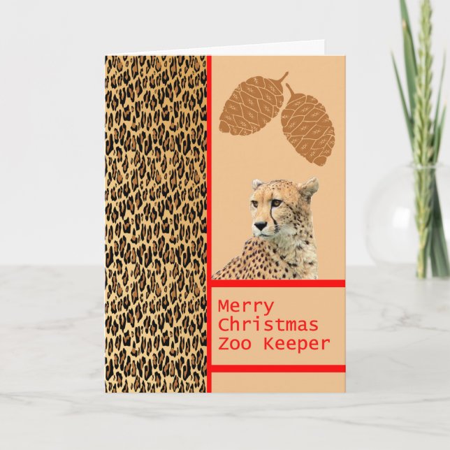 Festividades Cheetah Zoo Keeper Cartão de Natal (Frente)