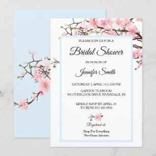 Festividades Cherry Blossomo Chá de panela Cartão Azul Rosa