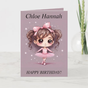 Festividades Chibi Girl pigtails Ballerina Cartão de Aniversári