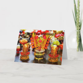 Festividades Chinês de Ano Novo abençoa cartão vermelho de ouro