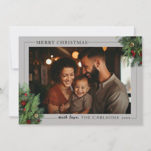 Festividades Cinza de Paisagem Cartão com fotos de Natal Feliz
