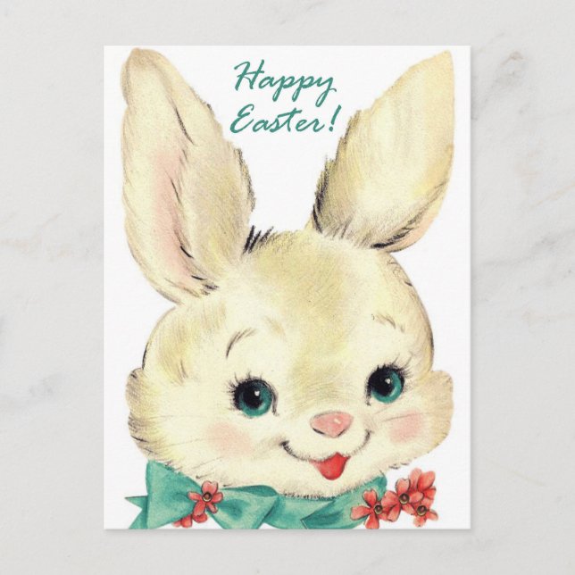 Festividades Coelhinho de Páscoa retrô fofo cartão postal de fe (Frente)