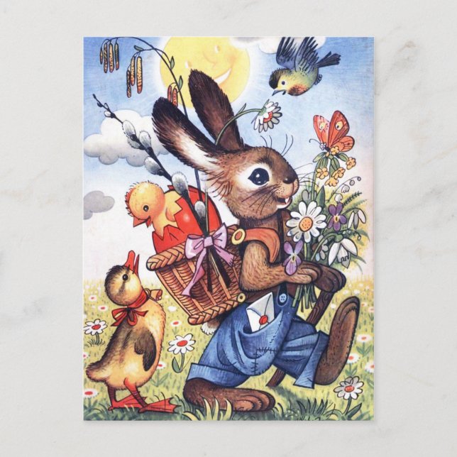 Festividades Coelho de Páscoa retrô vintage cartão postal de fe (Frente)