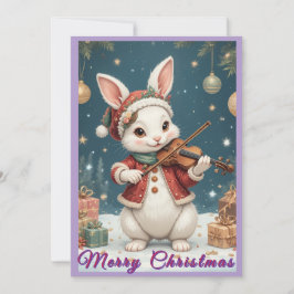 Festividades Coelho Tocando Violino Cartão de Natal Plano de Fé