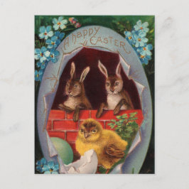 Festividades Coelhos da Páscoa e cartão postal vintage de frang