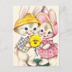 Festividades coelhos da Páscoa retrô vintage cartão postal de f