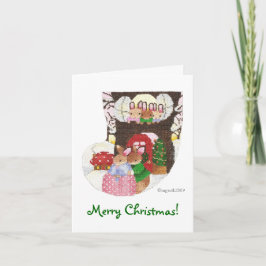 Festividades Coelhos em casa com cartão de Natal