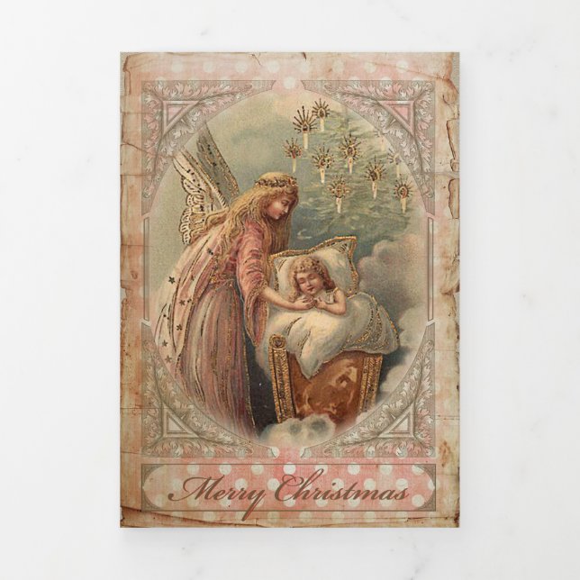 Festividades Com Dobra Tripla Anjo Natal 1 - Cartão de Saudação (Cobrir)