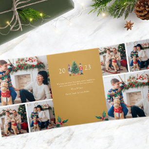 Festividades Com Dobra Tripla Cartão de Férias Trifold de Foto Dourado