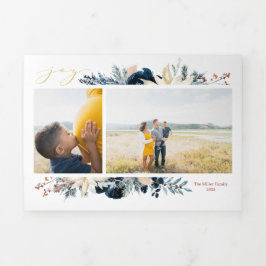 Festividades Com Dobra Tripla Cartão de Natal de Foto de Alegria Azul Profundo e