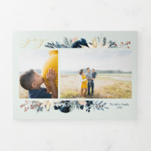 Cartão de Natal Deep Blue & Gold Joy Foto Festa