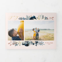 Cartão de Natal Foto Alegria Azul Profundo e Doura