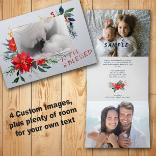 Festividades Com Dobra Tripla Cartão de Natal Red Poinsettia 4 Fotografada