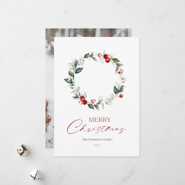 Festividades Coroa de Inverno Cartão de Foto Personalizado (Frente/Verso In Situ)