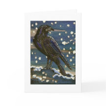 Corvo de Yule no cartão da neve