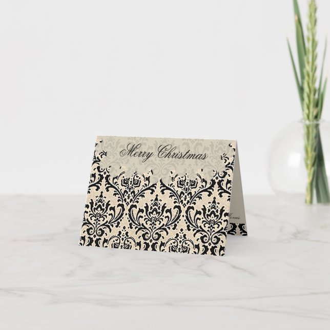 Festividades Creme Damask INSERÇÃO DE FOTO ~ Cartão de Natal (Frente)