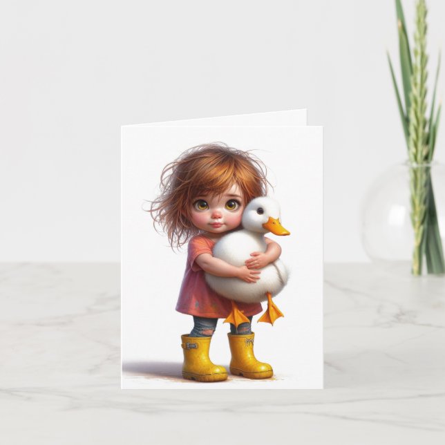 Festividades Criança com Pekin Branco Pato qualquer cartão de o (Frente)