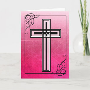 Festividades Cruz religiosa de Páscoa rosa e cartão de citaç