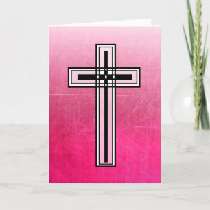 Festividades Cruz religiosa de Páscoa rosa e cartão de citaç