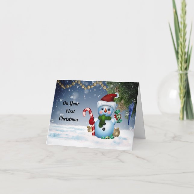 Festividades Cute Snowman Primeiro Cartão de Natal (Frente)