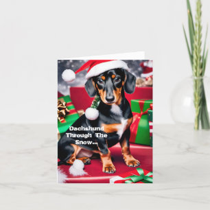 Festividades Dachshund Através Da Neve... Cartão de Natal
