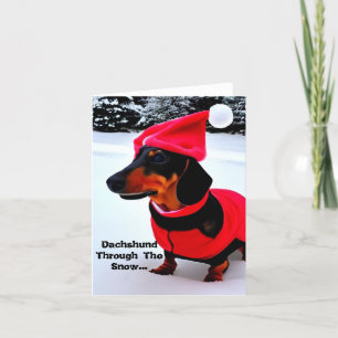 Festividades Dachshund Através Da Neve. Cartão de Natal