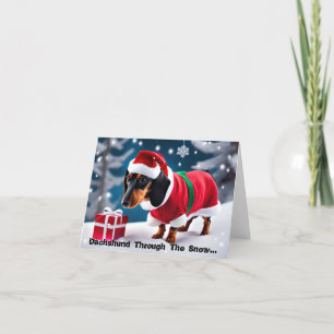 Festividades Dachshund Através Da Neve... Cartão de Natal