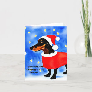 Festividades Dachshund Através Da Neve. Cartão de Natal