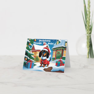 Festividades Dachshund Através Da Neve... Cartão de Natal