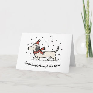 Festividades Dachshund na Neve - Cartão de Natal Engraçado
