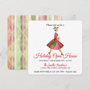 Festividades Dama retrô cartão de Natal árvore de Natal