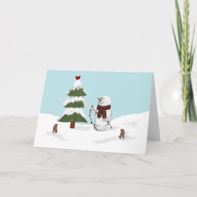 Festividades Decorando O Cartão De Natal Da Árvore Snowman (Frente)