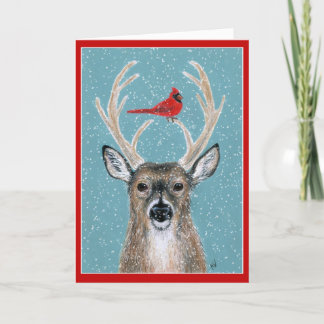Festividades Deer, Cardeal, Neve, Cartão de Natal
