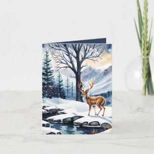 Festividades Deer perto do Snowy Lake Dobrou o cartão de Natal