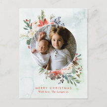 Delicado cartão postal de Natal com coroa floral