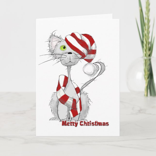 Festividades Desalinhado o cartão de Natal do gato (Frente)