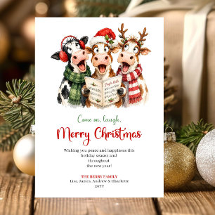 Festividades Desenho de cartão de Natal caprichoso com vacas en