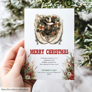 Festividades design de cartão de Natal de cowboy verde vermelho