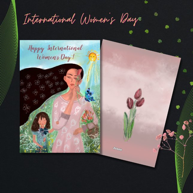 Festividades Dia Internacional da Mulher com um Cartão de Menin (omen's Day with a little girl Card )