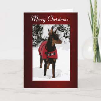 Festividades Doberman vermelho no cartão de Natal da neve (fita