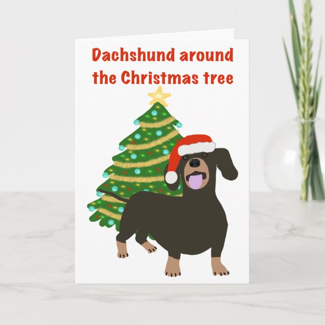 Festividades Docshund Natal engraçado e cartão de férias (Frente)