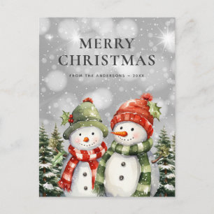 Festividades Dois Bonecos de Neve Feliz Natal Cartão Postal