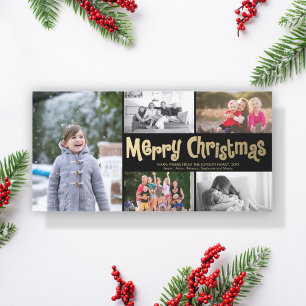 Festividades Dourada Colagem de Natal Feliz 5 Cartão com fotos
