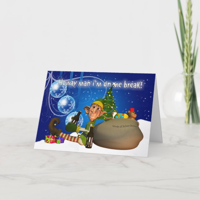 Festividades Duende do cartão de Natal de Geordie que bebe (Frente)