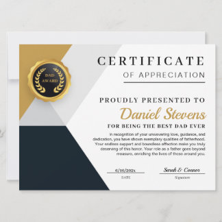 Festividades Elegante Cartão de Certificado do Dia dos Pais