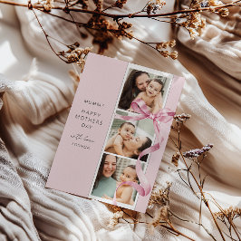 Festividades Elegante Cartão de Dia das Mães com Laço Rosa e 3 