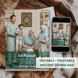 Festividades Elegante Cartão de Eid Mubarak com Foto Floral Ver