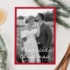 Festividades Elegante Cartão de Natal Casado Script Vermelho 2 
