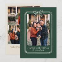 Elegante cartão de Natal com laço verde para foto