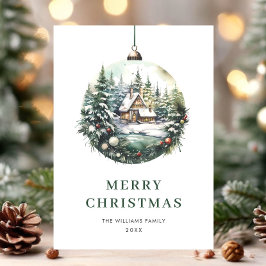 Festividades Elegante cartão de Natal com ornamento de aquarela